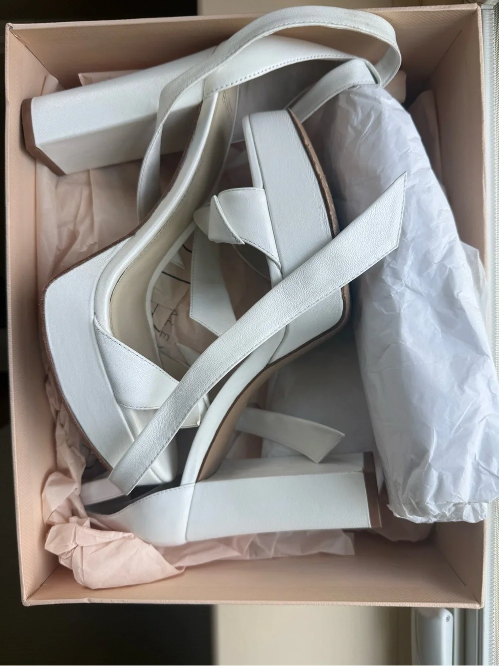 Alexandre Birman White Leather Platform Block Heel Sandals